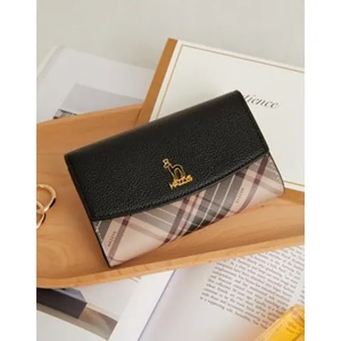24SS [스테디셀러]블랙 체크배색 소가죽 중지갑 WIWA4E701BK
