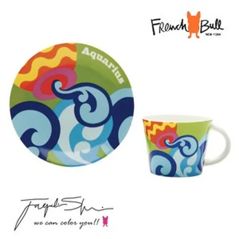 프렌치불 별자리 머그컵과 원형접시(7인치) 2P세트 물병자리, 2개