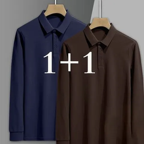 ORZQU 1+1 칼라 셔츠 남성 순색 이너 가을 기품 아우터 긴팔 티셔츠 세트