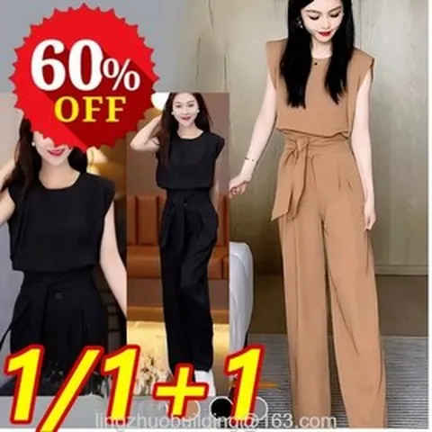 1/I+I 여성 민소매 상의 및 와이드 팬츠 세트 여름 통기성 심플쿨링 빅사이즈 상하세트