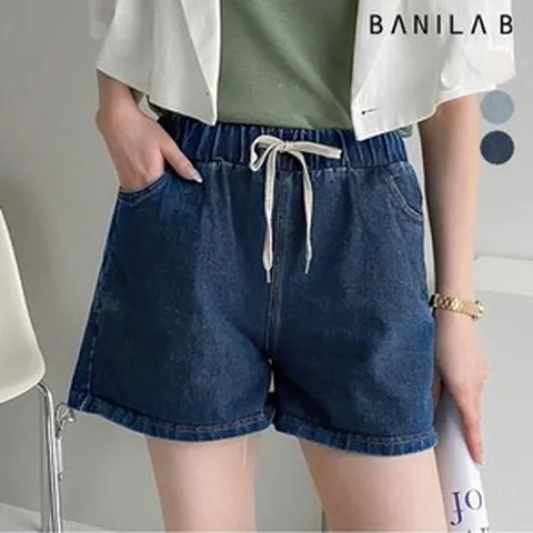 바닐라비 바닐라비 여성 스티치 밴딩 데님 쇼츠