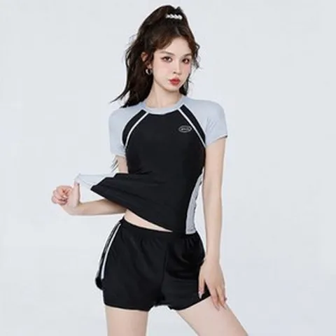 은창)스포츠 캐쥬얼 팬츠형 2피스 래쉬가드 수영복 62087EA^*