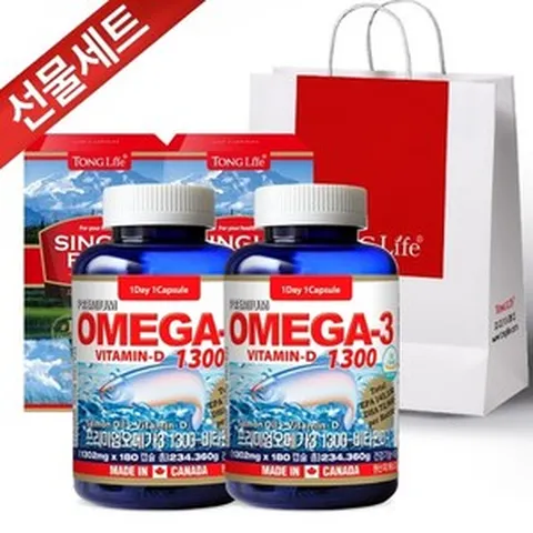 기타 [선물세트]Canada 캐나다정품 통라이프-프리미엄오메가3 1300+비타민D 6개월-2병, 180정, 2개