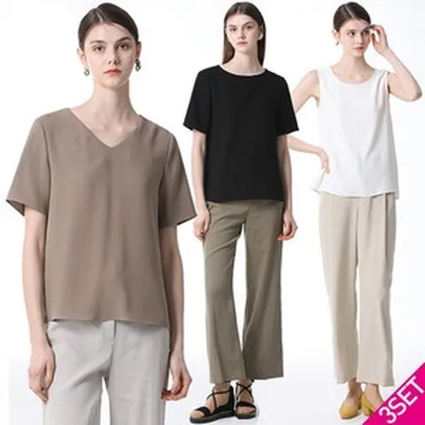 르오트 세미 루즈핏 실키 블라우스 3종세트