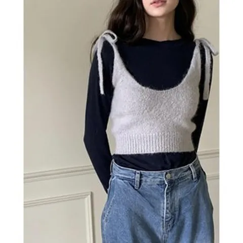 (당일)riette 리에뜨 알파카 에떼 뷔스티에 (2color) 리본 니트