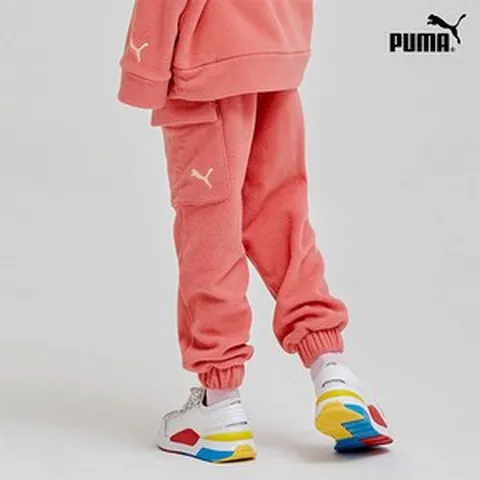[정품매장] 푸마키즈 키즈 아동 상의 하의 상하복 세트 캐주얼 티셔츠 바지 비노출[푸마바디웨어] 웜플리스 조거팬츠 - PINK