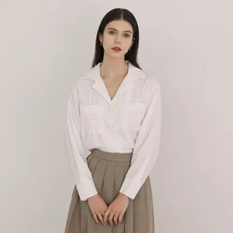 비지트인뉴욕 오픈 칼라 블라우스 (VA9LSH2)