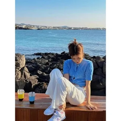 폴로클럽 여성 라운드넥 꽈배기 반팔 니트 가디건