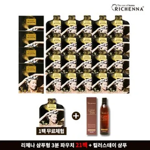리체나 샴푸형 3분 염색약 실속패키지 (염색제 총 21팩 + 컬러스테이 샴푸), 갈색, 1개