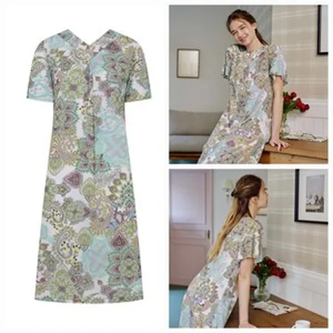 신영와코루 미래의 아름다음 고급스러운 브랜드 와코루 잠옷원피스!! 나일론 페이즐리 나염 홈웨어 가운 원피스