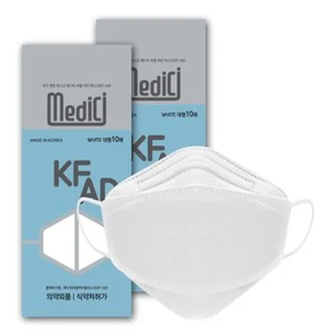 (국산) 여름용 메디치 KF-AD 비말 차단용 마스크 100매 귀편한 숨편한 보풀없는, 화이트, 10개, 10매입