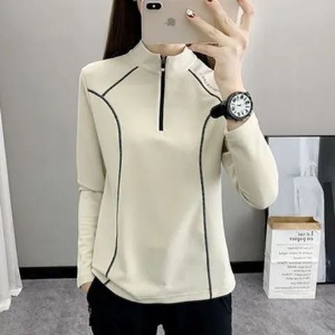 FANSYLI 빅사이즈 야외 티셔츠 여성 빠른 건조티셔츠 봄여름 통기성 아웃도어 자외선차단 트레킹 등산 스탠드카라 티셔츠 패션 슬림핏 긴팔티 24L03Y03