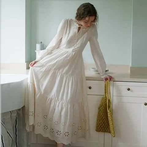 자수 레이스 롱드레스 레이스 원피스