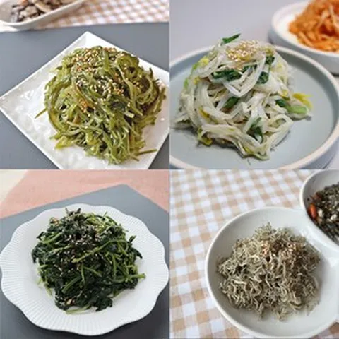 [광주그집반찬]반찬 4종세트(미역줄기볶음180g+숙주나물180g+시금치나물180g+지리멸치볶음90g), 1개