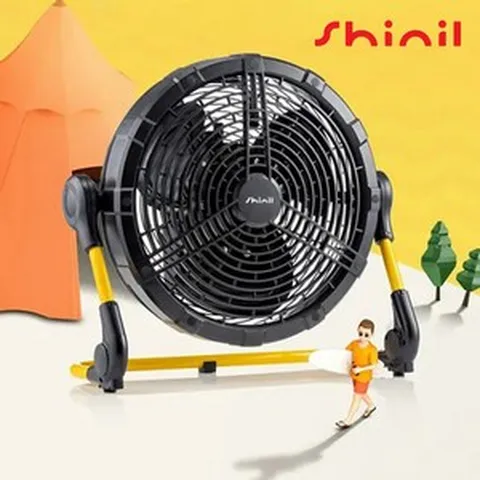 신일 무선 BLDC 캠핑 선풍기 앉은뱅이 선풍기 무선 탈부착배터리 생활방수 보관용가방, 블랙+옐로우