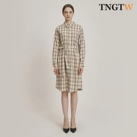 TNGTW 루즈 셔츠 미디 원피스 베이지 THC0CDW01