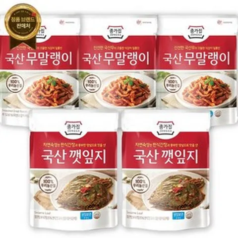 종가집 국산 무말랭이 깻잎지 세트 5입 양념깻잎 무말랭이절임 밑반찬 [원산지:국산(전라북도 순창군)]무료교환반품, (120g)국산 깻잎지x2+국산 무말랭이x3