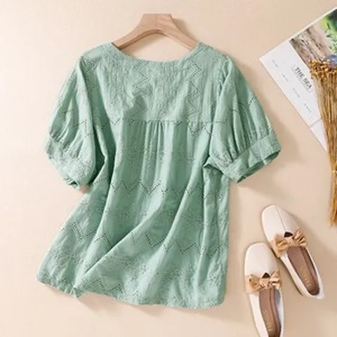 여름 린넨블라우스 린넨셔츠 40 50대 여성의류 미시옷 엄마옷 서양식 면과 린넨 반팔 티셔츠 숙녀 중년 어머니 여름 드레스 새로운 모시 셔츠 하이 엔드 린넨 탑