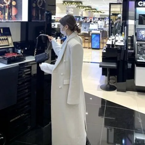 해피유통 여성 가을 겨울용 롱 더블 브레스트 울 코트 lmy