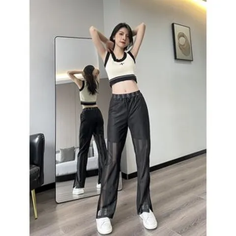 썸머바이브 여성 쿨링 시스루 스트레이트 캐주얼 여름 와이드 팬츠