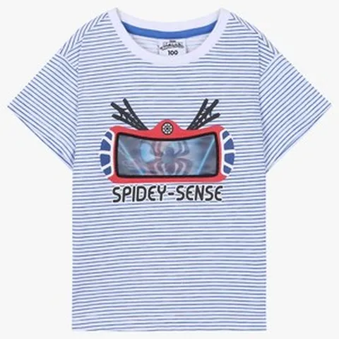 (쇼핑점) [코코리따] 23년 ~~ 인기짱!! 시원한 면100% 아동 블루 핀 스트라이프 스파이디 티셔츠 CERA236M2 #마블티셔츠 #스파이더맨 #여름 #반팔티 #등원룩