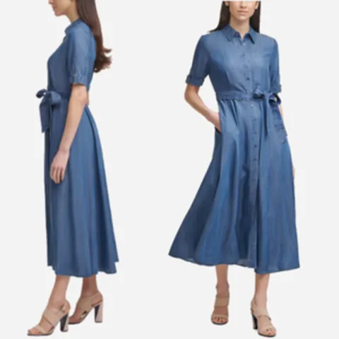 캐빈클라인 가을 벨트 데님 롱 원피스 드레스