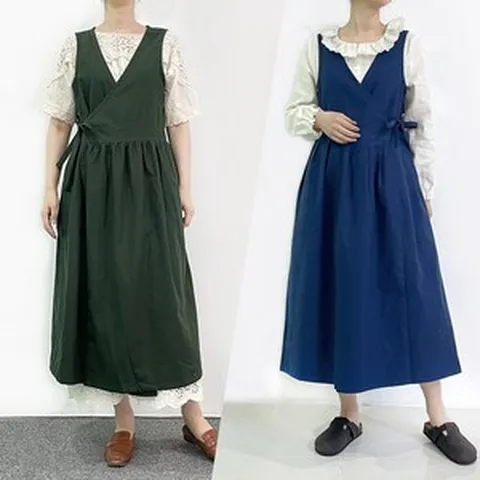 아이보리앤코 카렌 린넨 원피스 철릭원피스 롱 랩스타일 에이프런 앞치마