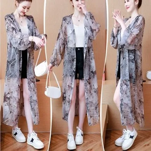 반하나쇼핑 롱 후드 쉬폰가디건 로브가디건 B104j