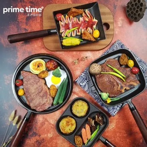 프라임타임 인덕션 후라이팬 무코팅 무쇠 주물 냄비 세트 4종, 1세트, A-SET 프라이팬+그릴팬+실리콘 뒤집개, 블랙