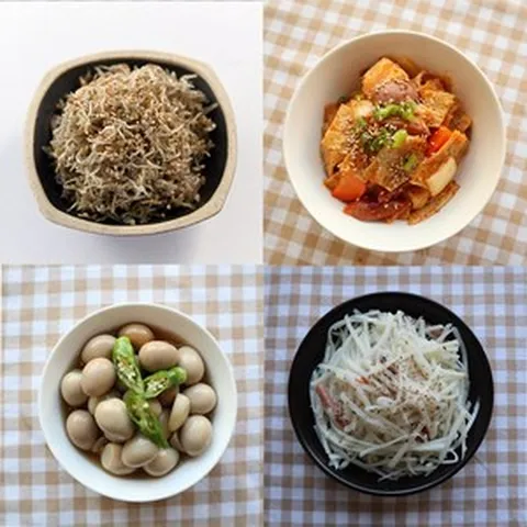 [광주그집반찬]어린이반찬 4종세트(지리멸치90g+어묵비엔나볶음150g+감자채볶음180g+메추리알장조림160g), 1개