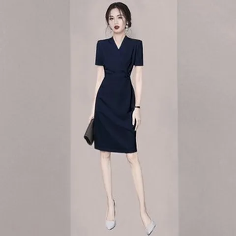 슬림 V넥 드레스 여름 신상품 라이트 패션 슬림 핏 nvduanqun