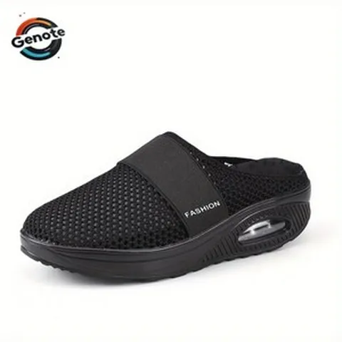 여성 플라잉 우븐 메쉬 샌들 캐주얼 에어 쿠션 밑창 뮬 통기성 및 경량 뮬 운동화