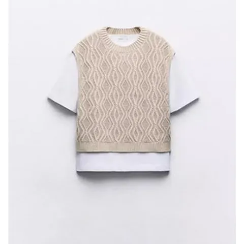 15H41524 유럽 여름신상 여자반팔티 레이어드 니트조끼반팔티 1131342