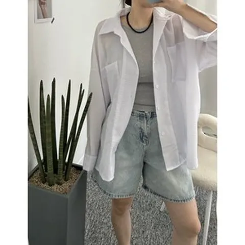 시어사커 시어서커 루즈핏 오버핏 살안타템 투포켓 스트라이프 셔츠