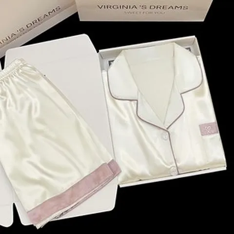 ANYOU 여름 파자마 냉장고 잠옷 여성 잠옷 실내복 세트 반팔 반바지 투피스