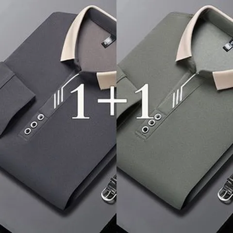 POMTOR 1+1 남성 긴팔 티셔츠 봄 여름 폴로 티셔츠 이너 고급 중장년 상의 세트