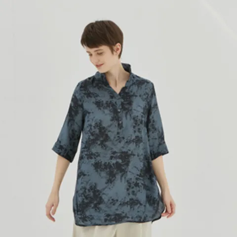 굿나잇365 풍기인견 물나염 셔츠블라우스 그레이