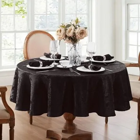 엘렌느 홈패션 케이든 엘레강스 다마스크 패브릭 냅킨4개 세트 17 x 실버, Tablecloth (1), Black_70" Round
