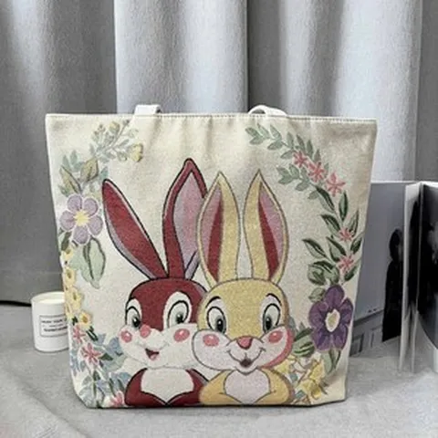 여성 여자 양면 자수 캔버스 토트 대용량 숄더 직장인 학생 숄더 고비 지퍼 안감 포함