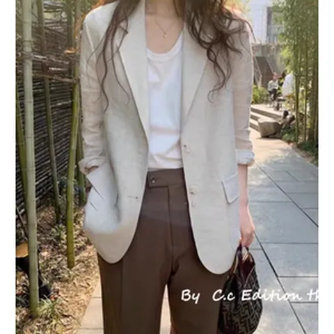 원더풀월드 김남주 자켓 스타일 하이엔드 오트밀 린넨 경량