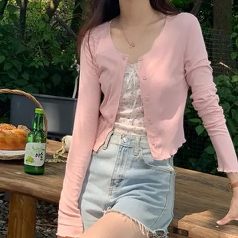 예쁨시전 데일리 간절기템 긴팔 니트 숏 가디건