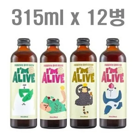 아임얼라이브 유리병 콤부차 혼합 4종 x 315ml 세트, 12개