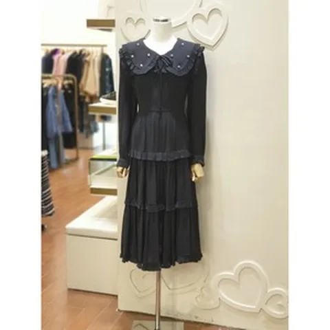 샤틴 빅 카라 비즈 포인트 티어드 원피스