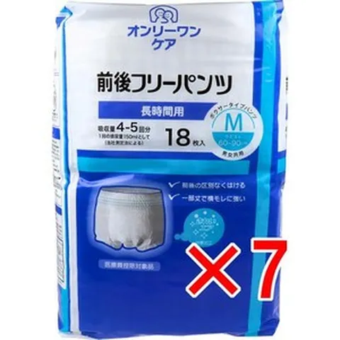 [일본정품수입]【정리 사 7개 세트】 온리 원 케어 전후 프리 팬츠 장시간용 M사이즈 18장입, 1개, 한개옵션1