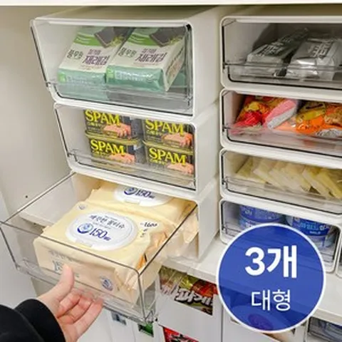 하이어데코 적층 슬라이딩 팬트리 정리함, 투명, 3개