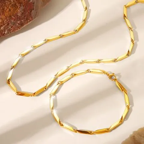 2종세트 18k특수압축도금 여성 목걸이 팔찌 대나무육각