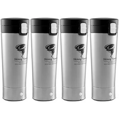 리빙톤 스키니 원터치 회오리 자동 믹스 스텐 보온보냉 쉐이커 텀블러, 실버, 500ml, 4개
