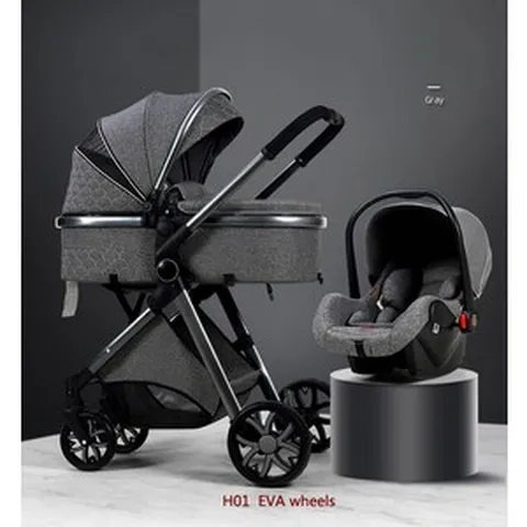 초경량유모차 휴대용 2인용 2023 접이식 유모차 높은 조경용 리클라이닝 신생아 3 in 1 신제품, [06] grey black 3in1