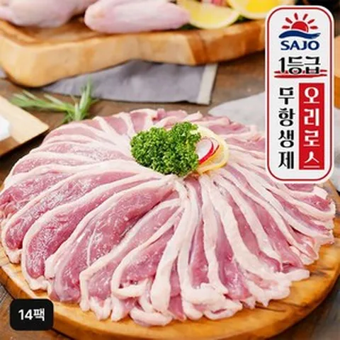 사조 무항생제 1등급 오리로스 150gX14팩, 14개, 150g