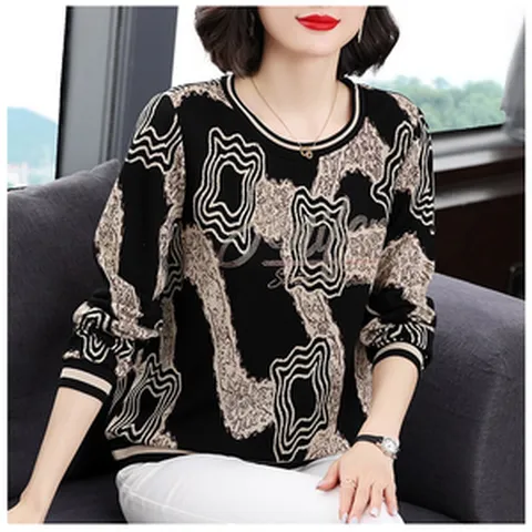 도희날다 중년여성 단카라 라운드 봄 가을 티셔츠 빅사이즈 가을여성 티셔츠 여성긴팔 티셔츠 1171